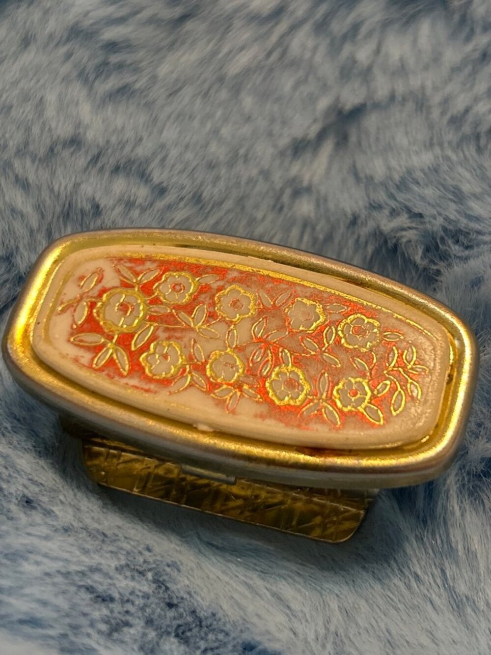 Vintage Lipstick Case Gold Tone Floral Top Mirror Inside